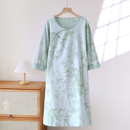 Chemise de nuit vintage en gaze de coton et bambou jacquard