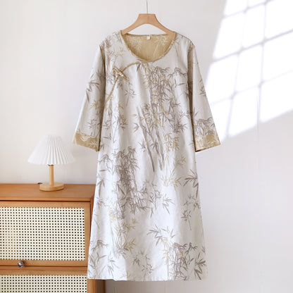 Chemise de nuit vintage en gaze de coton et bambou jacquard
