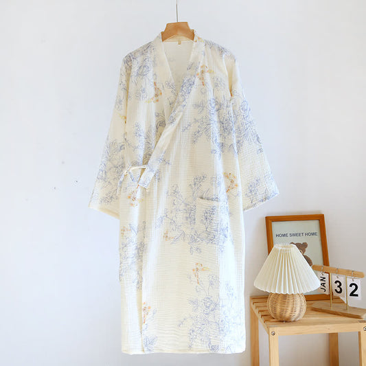 Pyjama peignoir en gaze de coton avec fleurs et papillons