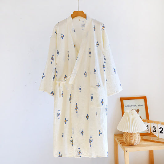 Peignoir pyjama en gaze de coton à motif géométrique