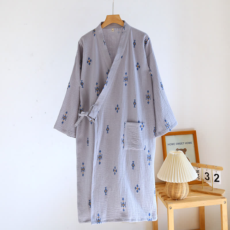 Peignoir pyjama en gaze de coton à motif géométrique