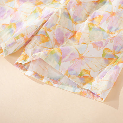 Ensemble de vêtements d'intérieur en coton à manches courtes avec imprimé papillon