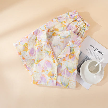 Ensemble de vêtements d'intérieur en coton à manches courtes avec imprimé papillon