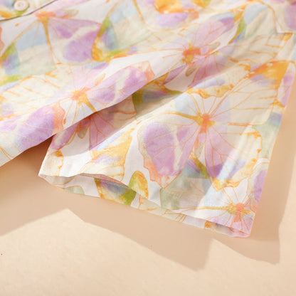 Ensemble de vêtements d'intérieur en coton à manches courtes avec imprimé papillon