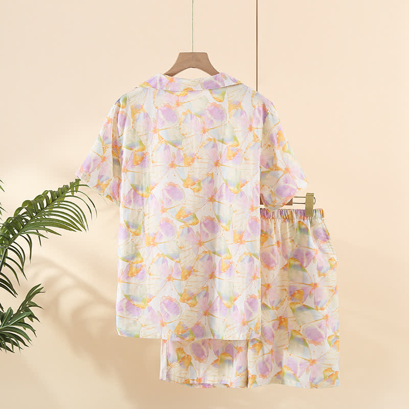 Ensemble de vêtements d'intérieur en coton à manches courtes avec imprimé papillon