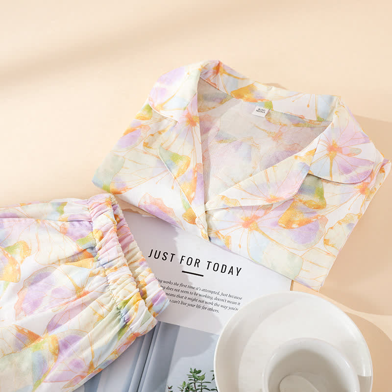 Ensemble de vêtements d'intérieur en coton à manches courtes avec imprimé papillon
