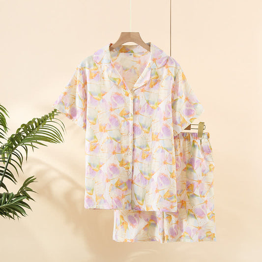 Ensemble de vêtements d'intérieur en coton à manches courtes avec imprimé papillon
