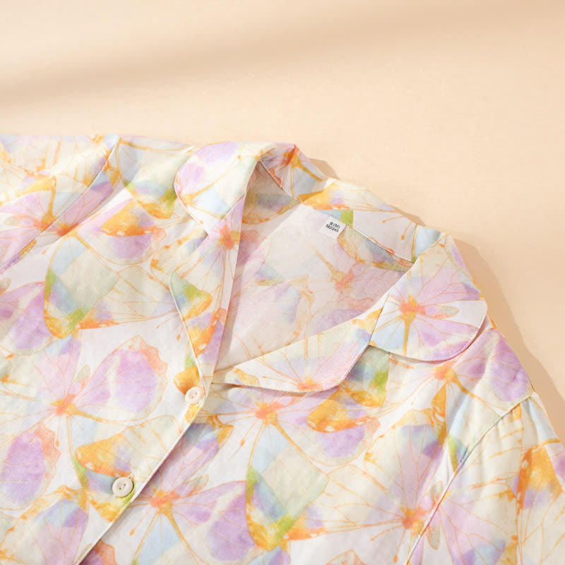 Ensemble de vêtements d'intérieur en coton à manches courtes avec imprimé papillon