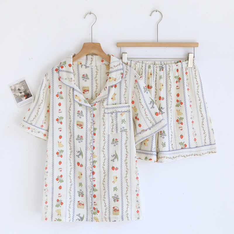 Ensemble de vêtements de détente en coton à manches courtes avec des lapins de dessin animé