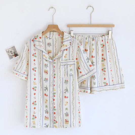 Ensemble de vêtements de détente en coton à manches courtes avec des lapins de dessin animé