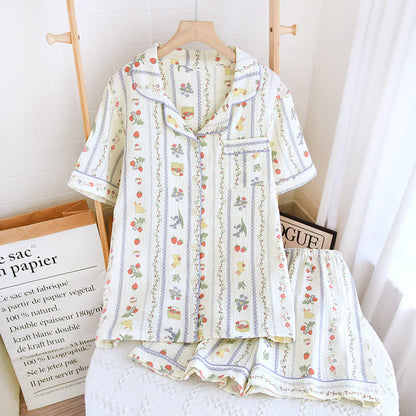 Ensemble de vêtements de détente en coton à manches courtes avec des lapins de dessin animé