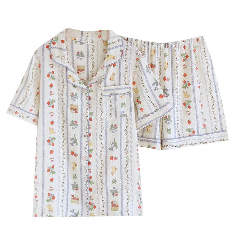 Ensemble de vêtements de détente en coton à manches courtes avec des lapins de dessin animé