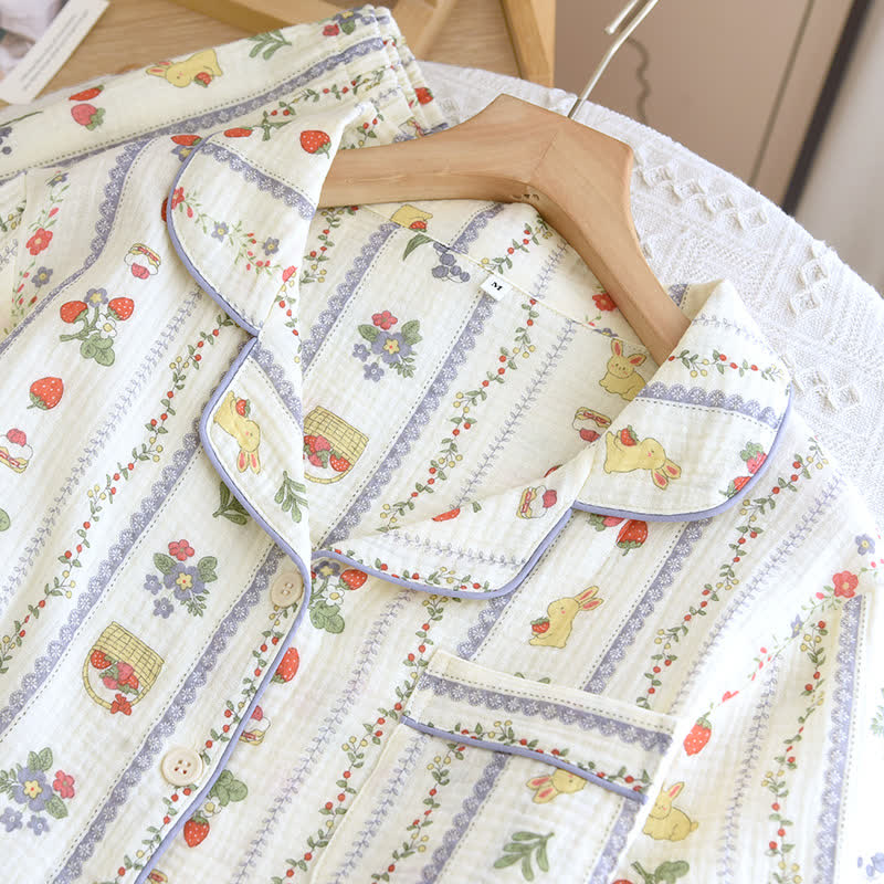 Ensemble de vêtements de détente en coton à manches courtes avec des lapins de dessin animé