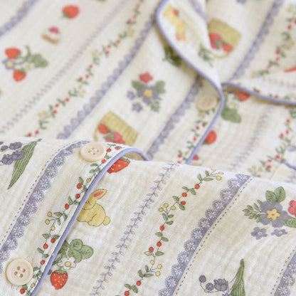 Ensemble de vêtements de détente en coton à manches courtes avec des lapins de dessin animé