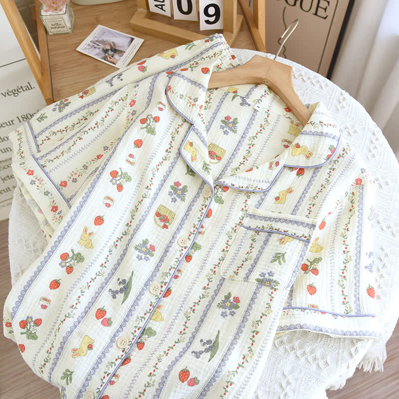 Ensemble de vêtements de détente en coton à manches courtes avec des lapins de dessin animé