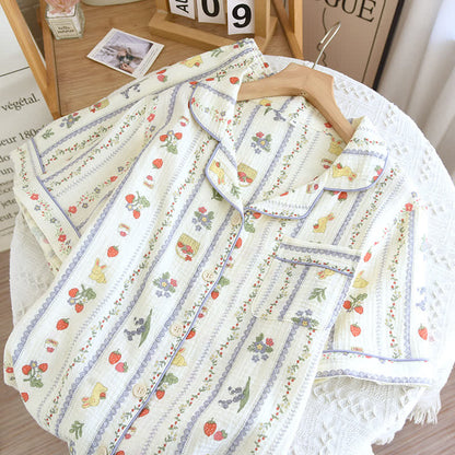 Ensemble de vêtements de détente en coton à manches courtes avec des lapins de dessin animé