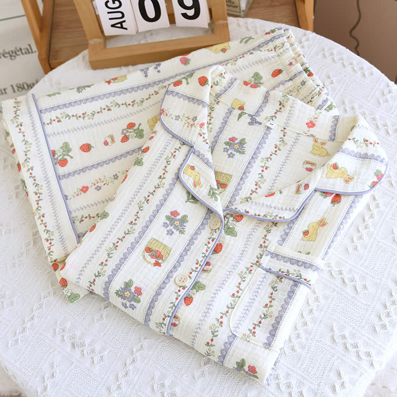 Ensemble de vêtements de détente en coton à manches courtes avec des lapins de dessin animé