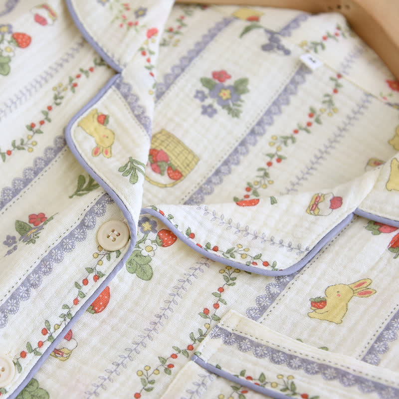 Ensemble de vêtements de détente en coton à manches courtes avec des lapins de dessin animé