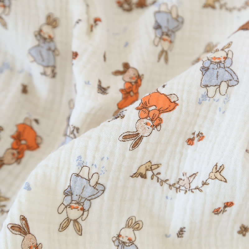 Ensemble de vêtements d'intérieur à manches courtes en gaze de coton imprimé lapin