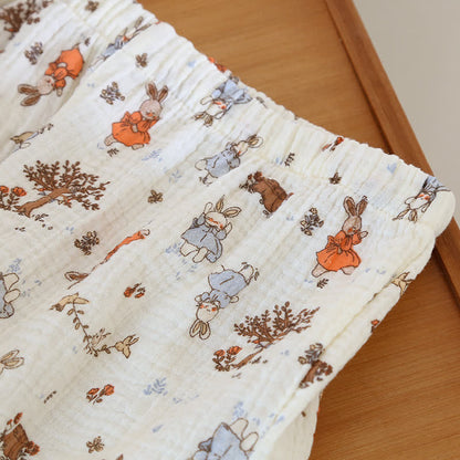 Ensemble de vêtements d'intérieur à manches courtes en gaze de coton imprimé lapin