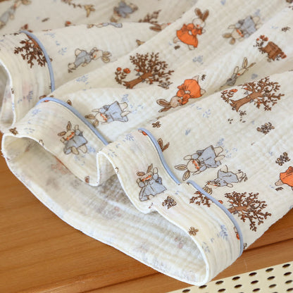 Ensemble de vêtements d'intérieur à manches courtes en gaze de coton imprimé lapin