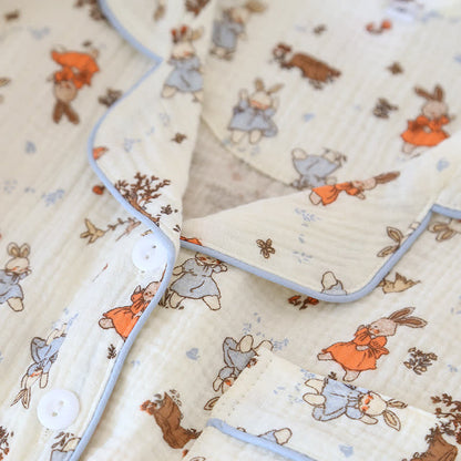 Ensemble de vêtements d'intérieur à manches courtes en gaze de coton imprimé lapin