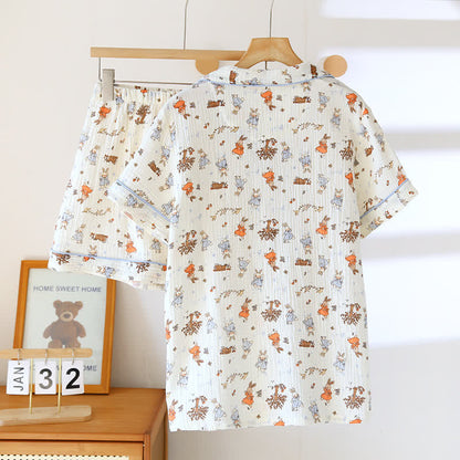 Ensemble de vêtements d'intérieur à manches courtes en gaze de coton imprimé lapin