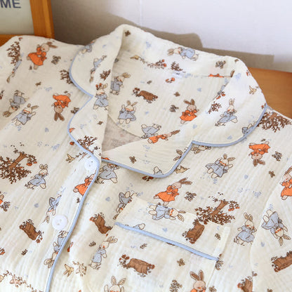 Ensemble de vêtements d'intérieur à manches courtes en gaze de coton imprimé lapin