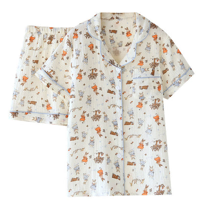 Ensemble de vêtements d'intérieur à manches courtes en gaze de coton imprimé lapin