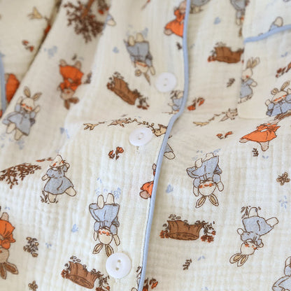 Ensemble de vêtements d'intérieur à manches courtes en gaze de coton imprimé lapin