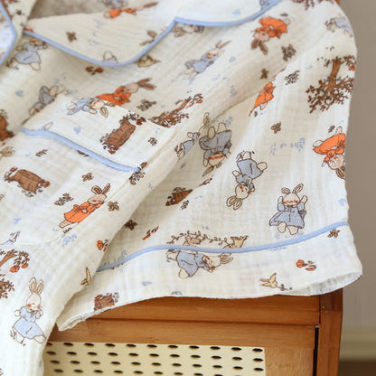 Ensemble de vêtements d'intérieur à manches courtes en gaze de coton imprimé lapin