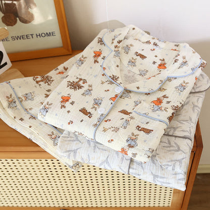 Ensemble de vêtements d'intérieur à manches courtes en gaze de coton imprimé lapin