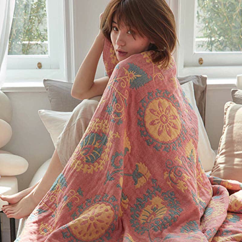 Couverture réversible en coton avec imprimé floral coloré