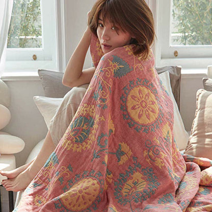 Couverture réversible en coton avec imprimé floral coloré