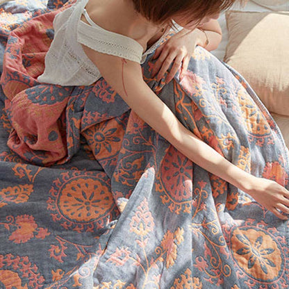 Couverture réversible en coton avec imprimé floral coloré