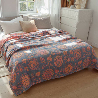 Couverture réversible en coton avec imprimé floral coloré