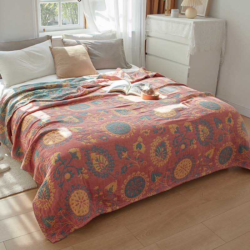 Couverture réversible en coton avec imprimé floral coloré