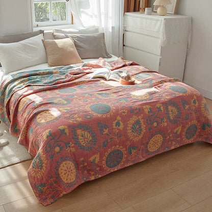 Couverture réversible en coton avec imprimé floral coloré