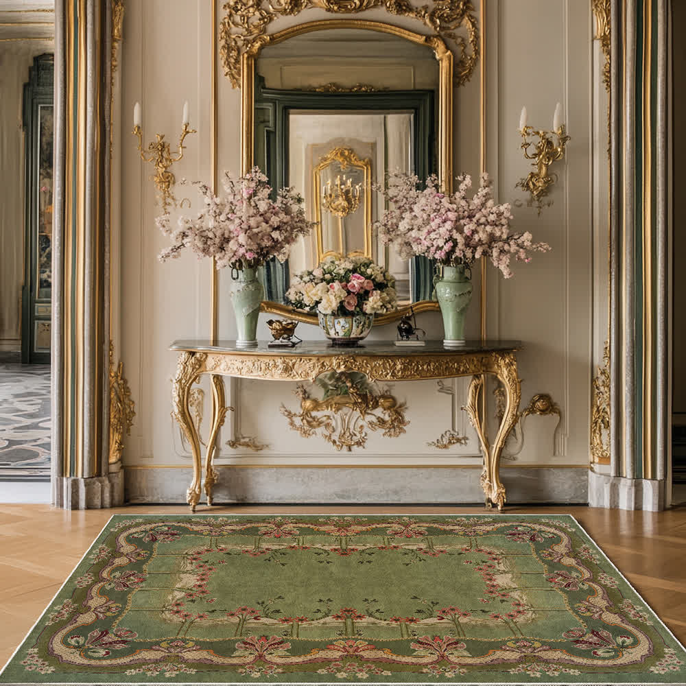 Tapis antidérapant au style floral vintage pour l'intérieur et l'extérieur