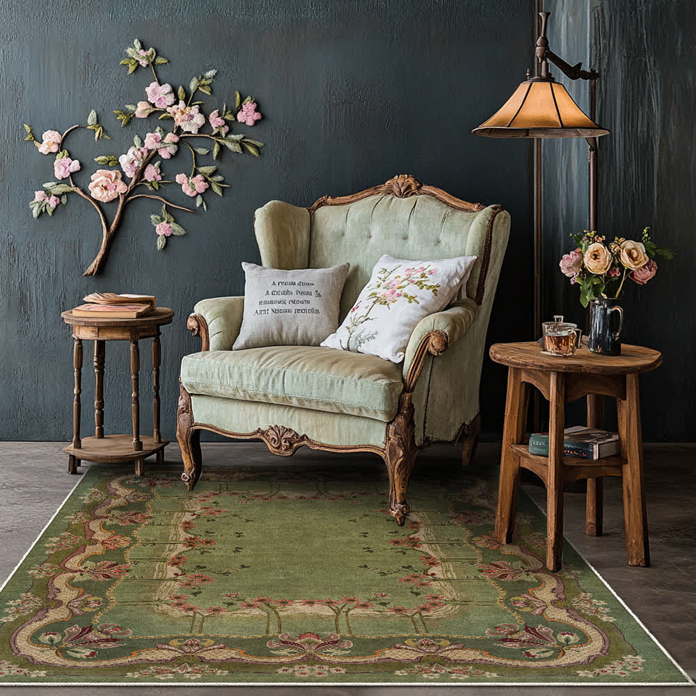 Tapis antidérapant au style floral vintage pour l'intérieur et l'extérieur