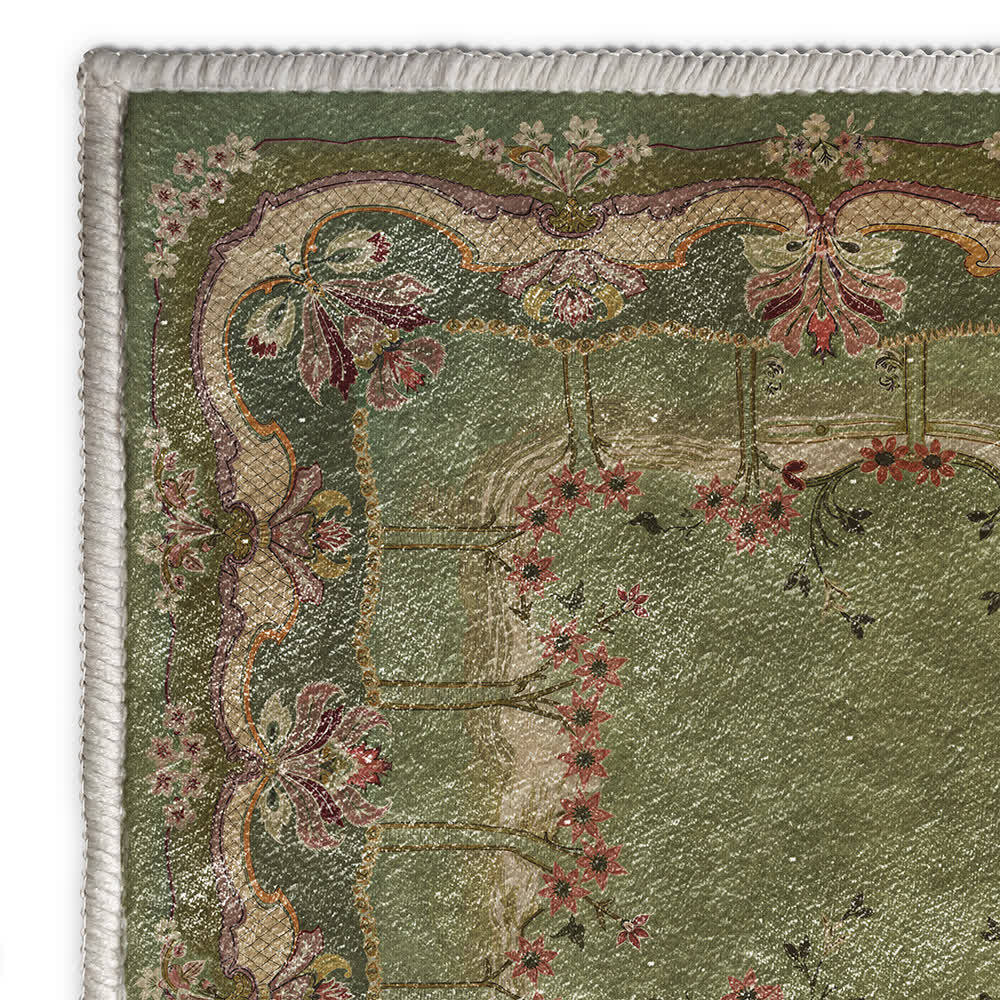 Tapis antidérapant au style floral vintage pour l'intérieur et l'extérieur