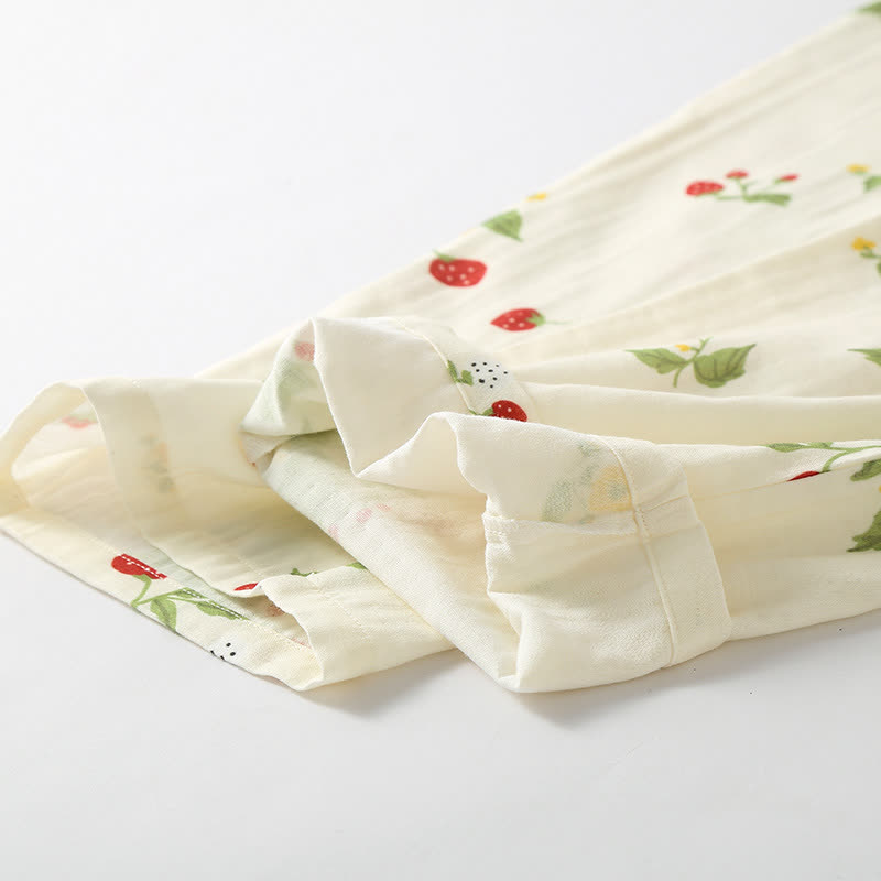 Ensemble pyjama en gaze de coton à imprimé fraise