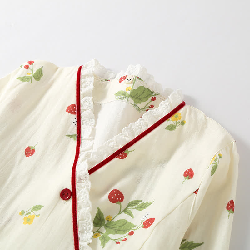 Ensemble pyjama en gaze de coton à imprimé fraise
