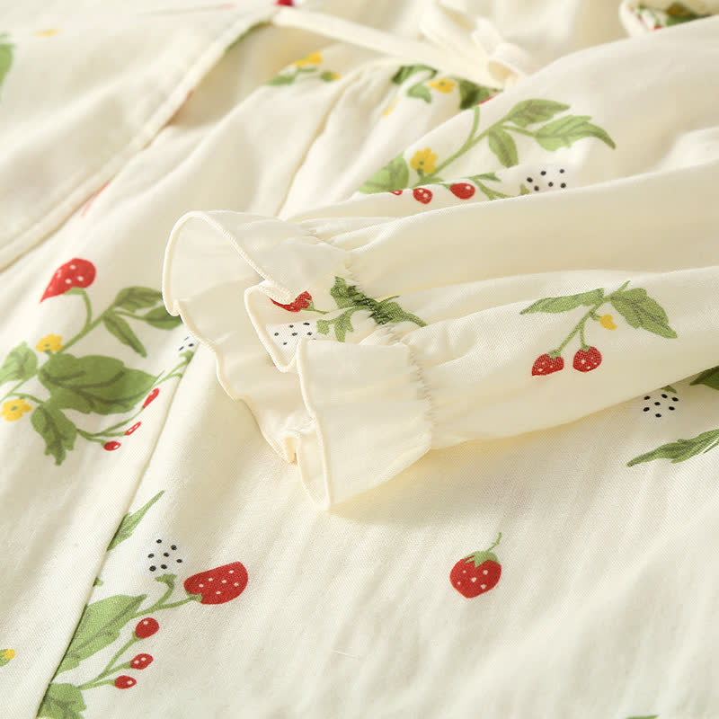 Ensemble pyjama en gaze de coton à imprimé fraise