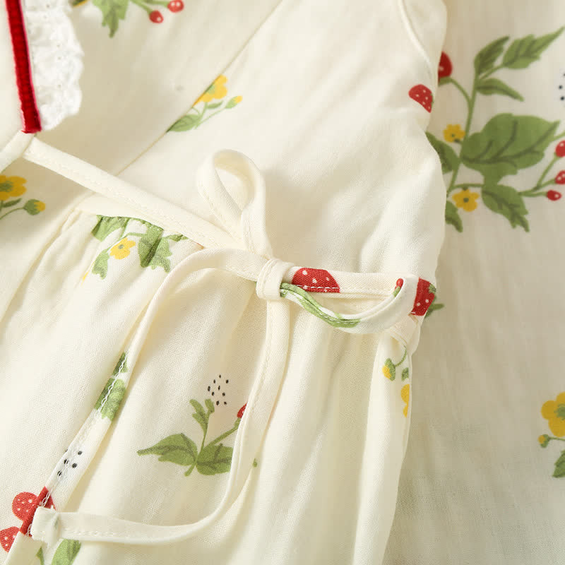Ensemble pyjama en gaze de coton à imprimé fraise