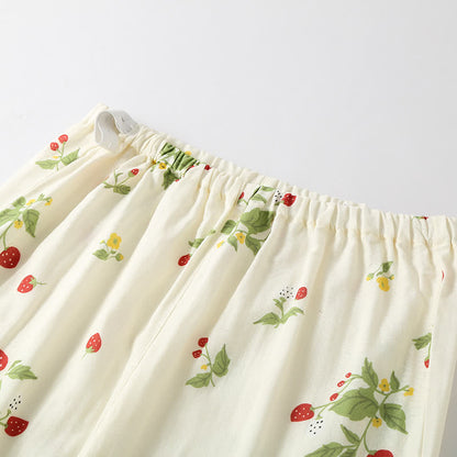 Ensemble pyjama en gaze de coton à imprimé fraise