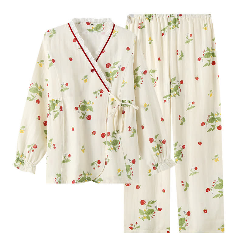 Ensemble pyjama en gaze de coton à imprimé fraise