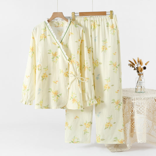 Ensemble pyjama en gaze de coton à imprimé osmanthus