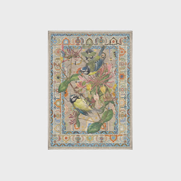 Tapis hydrofuge et lavable avec motif de fleurs et d'oiseaux