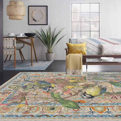 Tapis hydrofuge et lavable avec motif de fleurs et d'oiseaux
